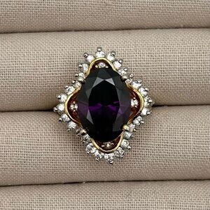Vintage Edco Taiwan Sterling Silver Ring with Gold Wash Deep Purple Stone size 8